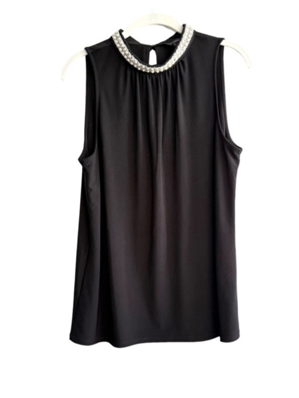 WHBM Sleeveless Blouse Embellished Neckline Black Size L
